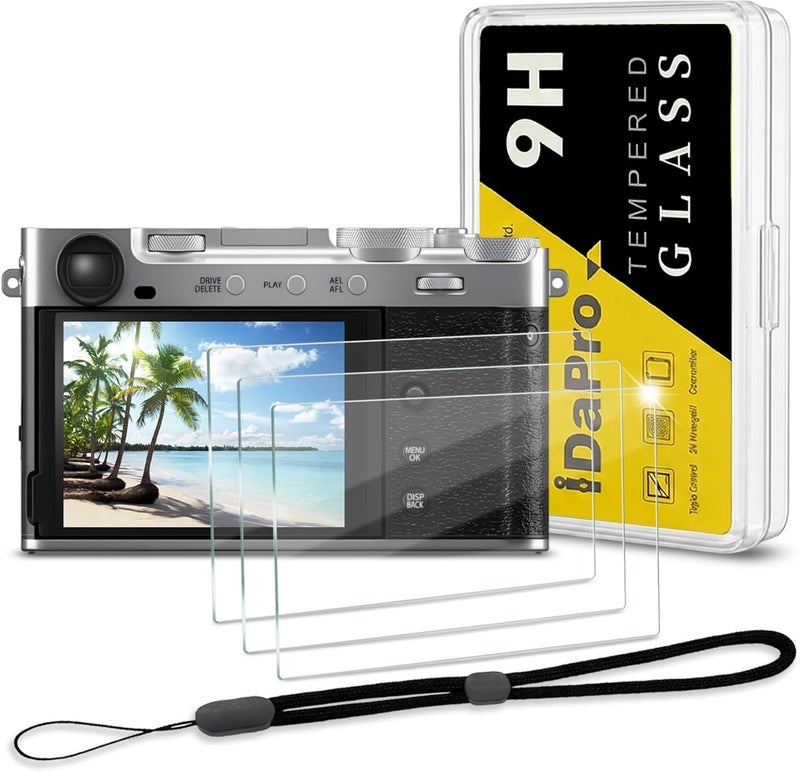 iDaPro حماية شاشة XE-5 لكاميرا فوجي فيلم X-E5/Fuji XE5 [3 قطع] + حبل يدوي [1 قطعة]، زجاج مقسى لـ X-E5، مضاد للخدش | صلابة 9H | مضاد للفقاعات | تركيب سهل - Image 1